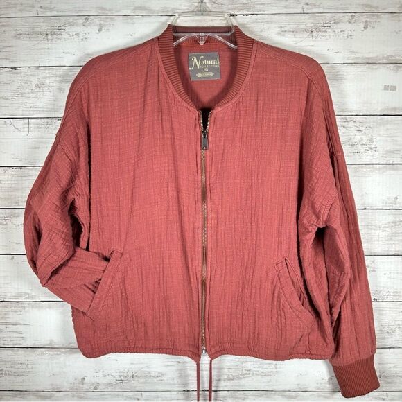 Natural Reflections Cotton Crinkle Gauze Bomber Jacket Terracotta L - Picture 1 of 8